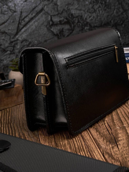 Leder Herrentasche Schulter / Crossbody Schwarz