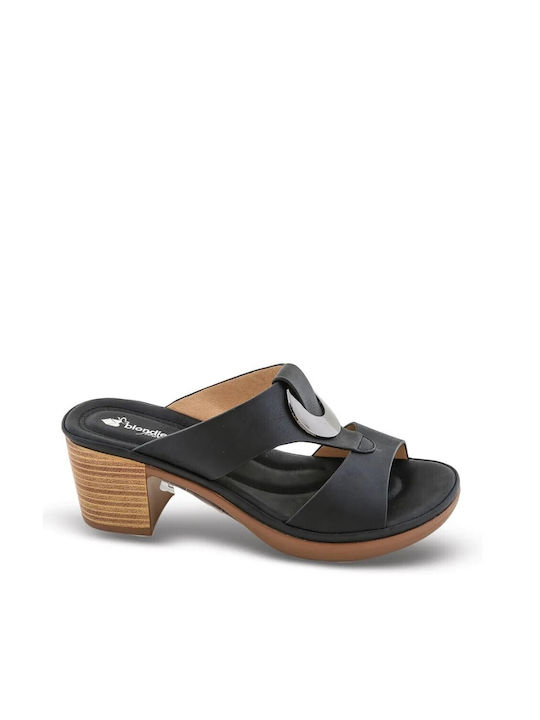 Blondie Anatomic Leather Women's Sandals Black with Medium Heel