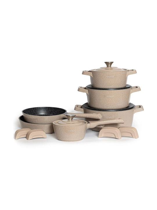 Royalty Line Set de vase de gătit din aluminiu turnat Beige cu strat de piatră RL-OS1014 14buc