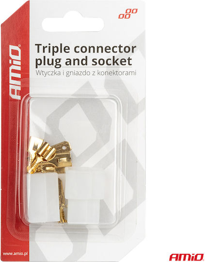 Fișă Conexiune Cabluri 3 Prize Plastic Buton Amio 1 Set