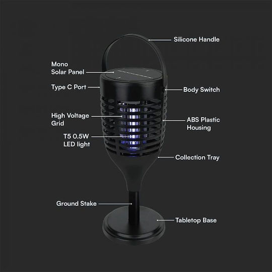 V-TAC Aparat Electric Anti-Insecte Solar Lumini LED 1.3W 20m² 23459