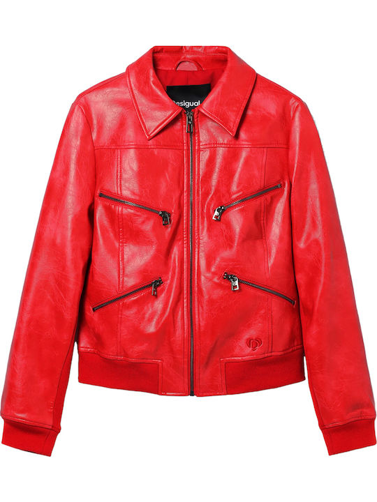 Kent Women's Short Biker Jacket for Winter Red