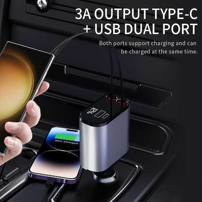 Huawei Încărcător Auto de Intensitate Totală 2.4A Încărcare Rapidă cu Porturi: 1xUSB 1xType-C împreună cu Cablu Fulgerul / Tip-C