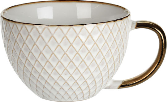 Excellent Houseware Set Căni Maro De ceramică Albe 460ml 4buc