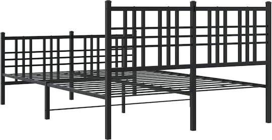 Pat Dublu Metalic Negru Cu Plăci Pentru Saltea 137x190cm