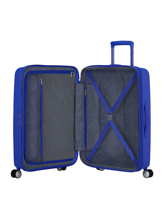 American Tourister Soundbox Spinner Exp 67/24 Medium Hard Suitcase Travel Cobalt Blue with 4 Wheels Height 67cm