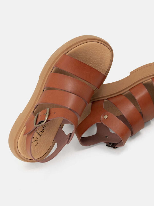 Women's Flat Sandals Flatforms in Tabac Brown Color