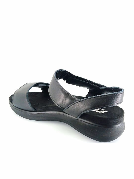 Leather Women's Flat Sandals in Black Color