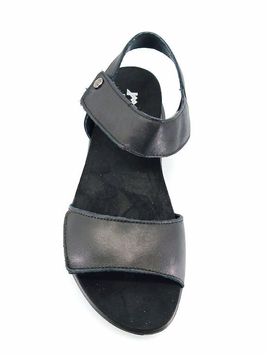 Leather Women's Flat Sandals in Black Color