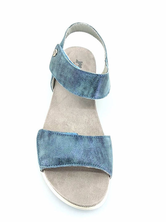 Leather Women's Flat Sandals in Blue Color