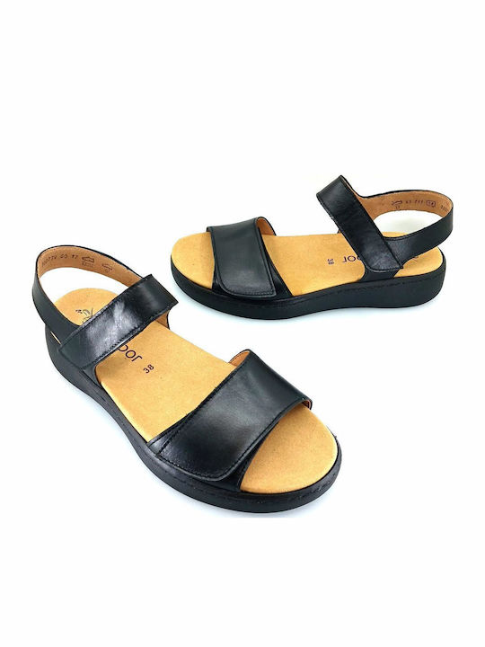 Leather Women's Flat Sandals Anatomic in Black Color