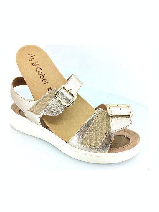 Leather Women's Flat Sandals Anatomic in Gold Color