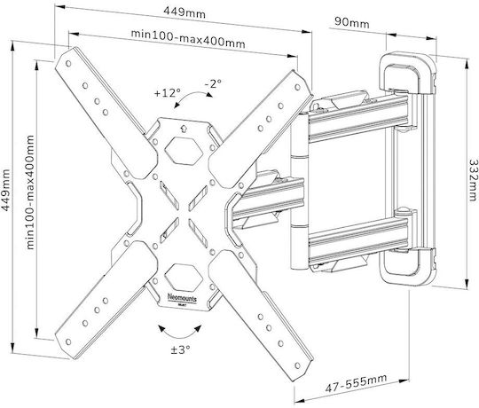 Neomounts S55143772 Wandmontage TV-Halterung Mit Verlängerungsarm Bis 65 Zoll Und 40kg Silber