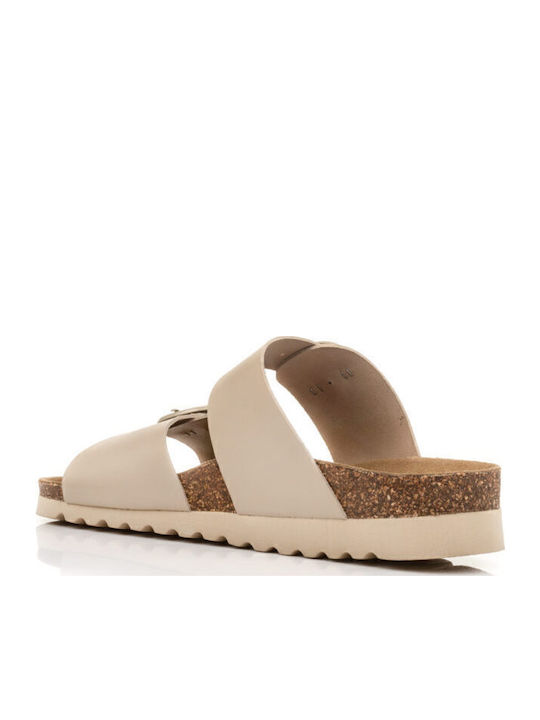 Leather Women's Flat Sandals in Beige Color