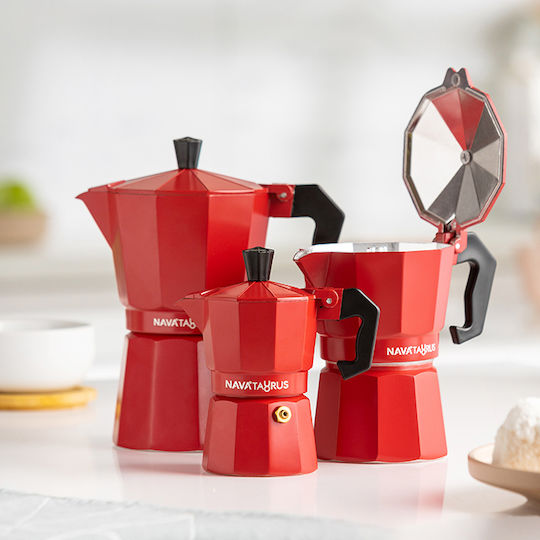 Nava Stovetop Espresso Pot 6 Cups Red
