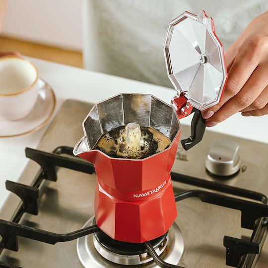 Nava Stovetop Espresso Pot 6 Cups Red