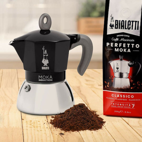 Bialetti Moka Induction Moka Stovetop Espresso Pot 4 Cups Black