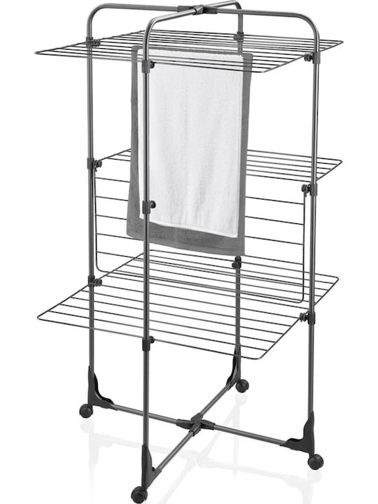 Leifheit Classic Tower Folding Floor Clothes Drying Rack for Balcony Metallic with Wheels with Hanging Length 27m