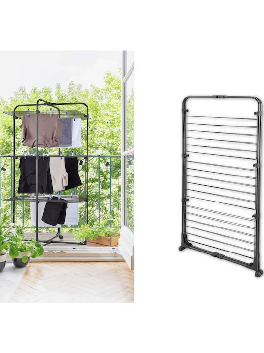 Leifheit Classic Tower Folding Floor Clothes Drying Rack for Balcony Metallic with Wheels with Hanging Length 27m