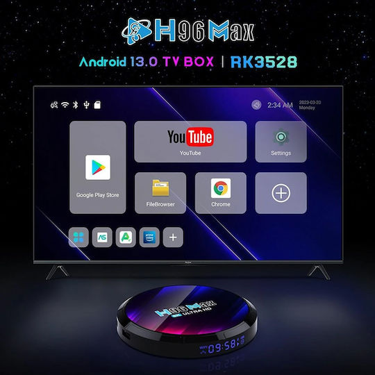 TV Box H96 Max RK3528 H96MaxRK3528 8K UHD cu WiFi USB 2.0 / USB 3.0 4GB RAM și 32GB Spațiu de Stocare cu Sistem de Operare Android 13.0