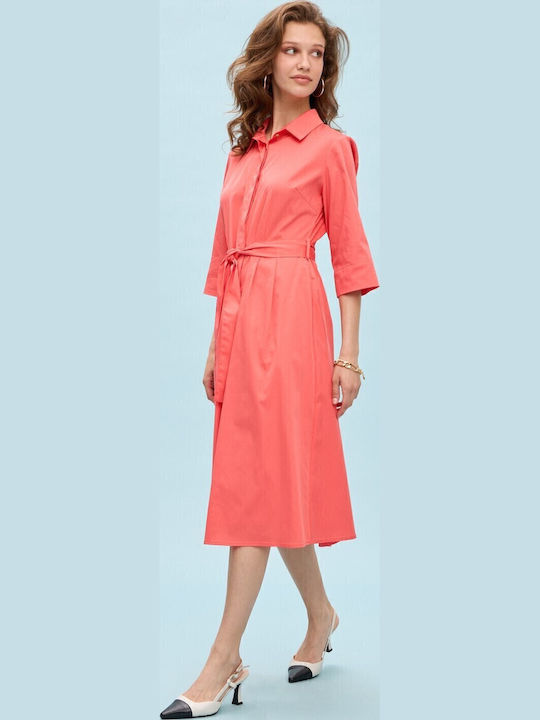 Summer Midi Shirt Dress Orange