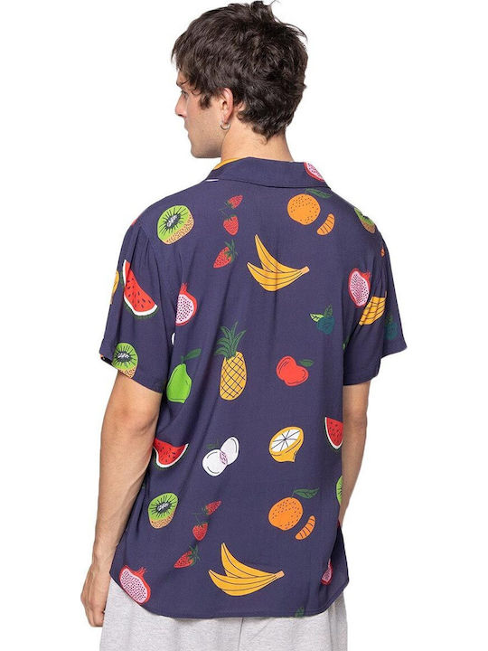 Short-sleeved Shirt in Wide Line Purple