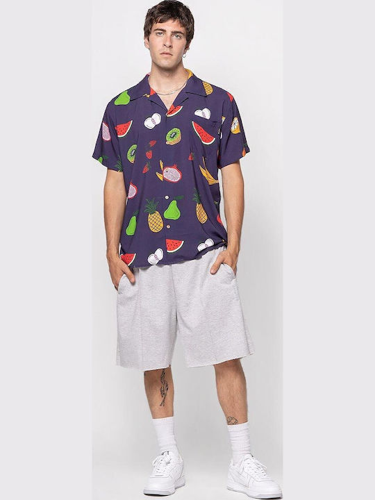 Short-sleeved Shirt in Wide Line Purple