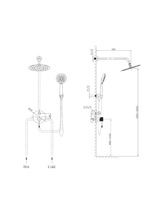 Orabella Built-In Showerhead Set with 2 Exits Chrome