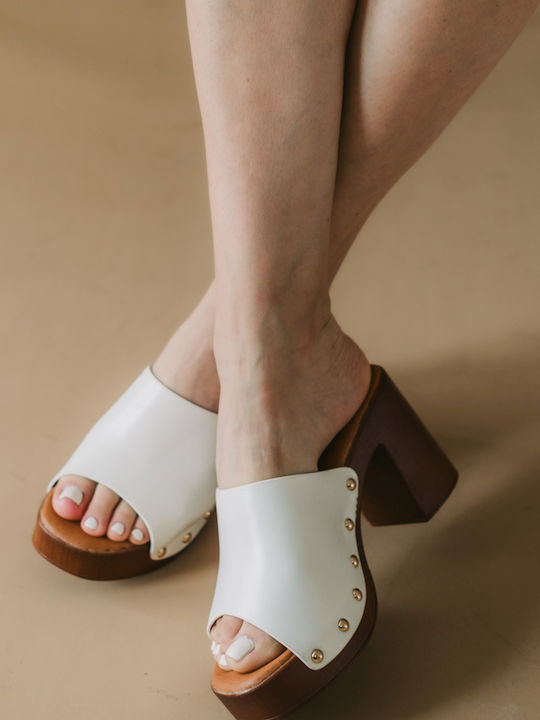 Mix Feel Heel Mules White