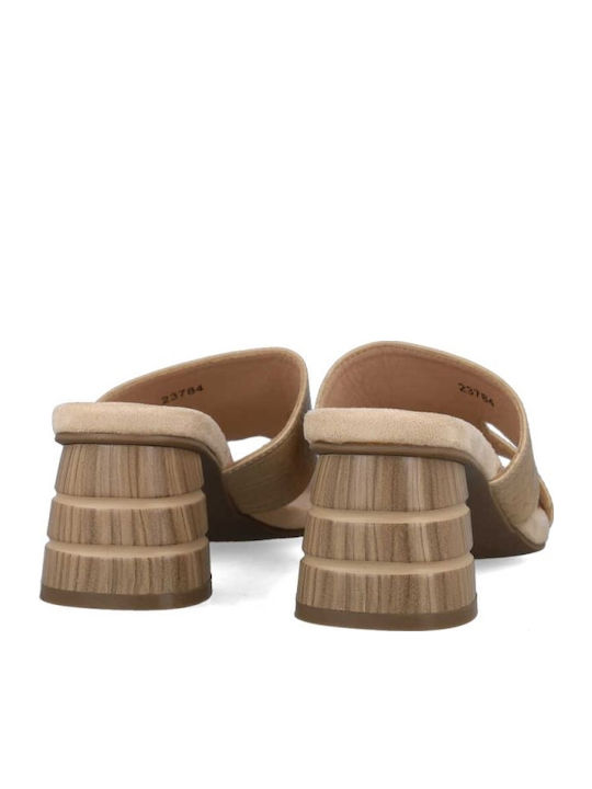 Mules with Chunky Low Heel in Beige Color