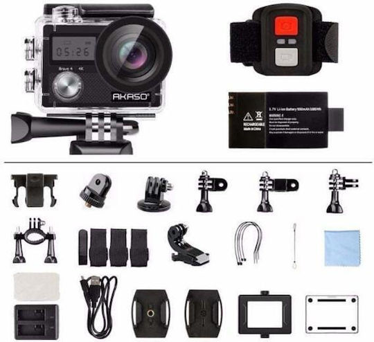 Akaso Brave 4 Action Camera 4K Ultra HD Underwater (with Case) Accessories Kit with Screen 2" and Wi-Fi Black