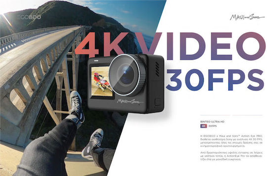 Egoboo X Maui And Sons Eye Pro 128GB Action Camera 4K Ultra HD Underwater (with Case) with Touch Screen 2.33" and Wi-Fi Black