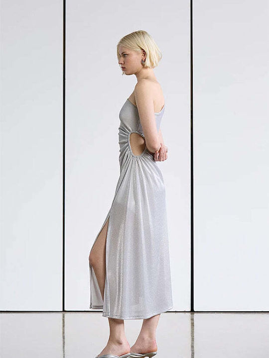 Maxi Abendkleid mit Schlitz Silber