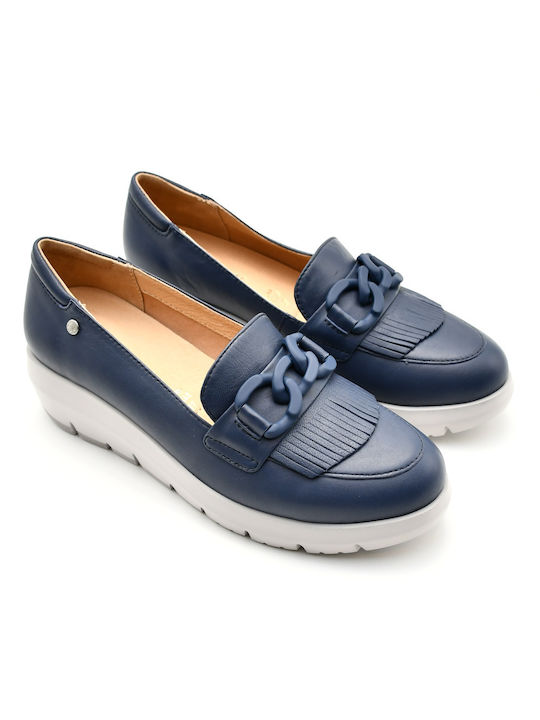 Δερμάτινα Γυναικεία Loafers σε Navy Μπλε Χρώμα