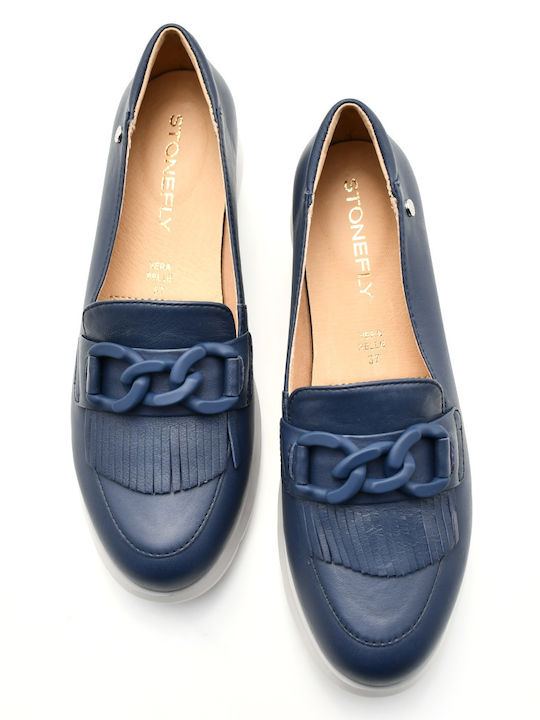 Δερμάτινα Γυναικεία Loafers σε Navy Μπλε Χρώμα
