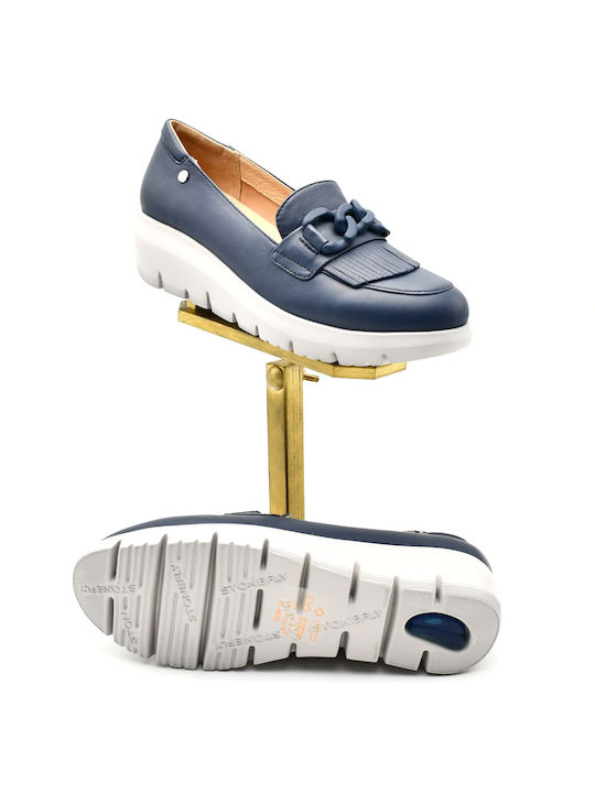 Δερμάτινα Γυναικεία Loafers σε Navy Μπλε Χρώμα