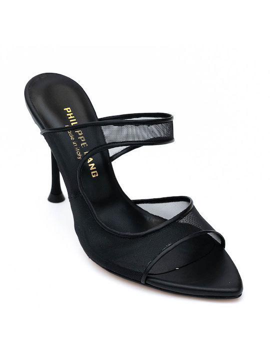 Philippe Lang Leder Damen Sandalen in Schwarz Farbe