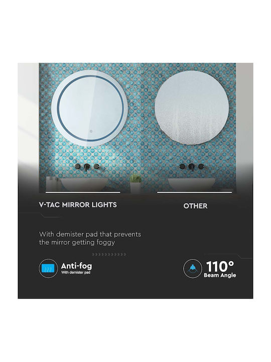 V-TAC Στρογγυλός Καθρέπτης Μπάνιου Led Αφής 60x60cm Λευκός