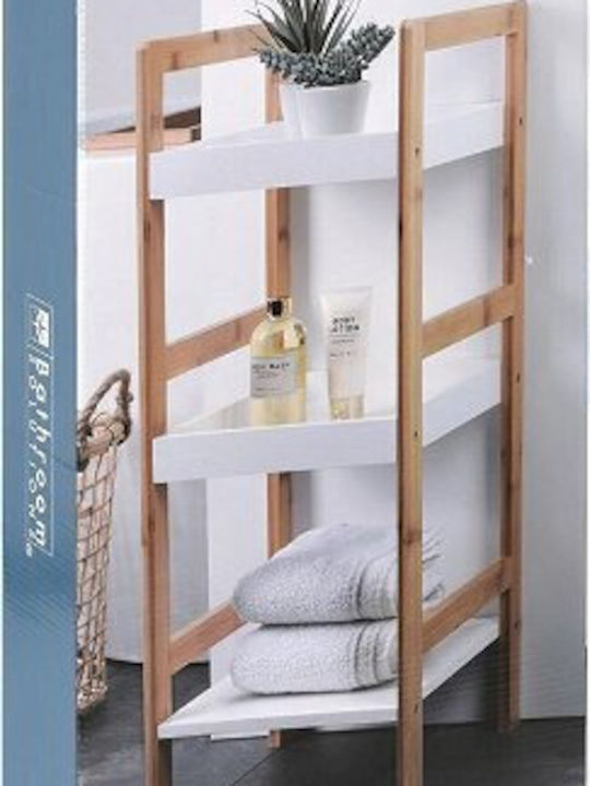 JK Home Decoration Floor Bathroom Shelf Wooden with 3 Shelves 30x30x72cm