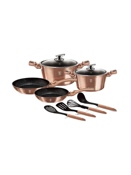Berlinger Haus Metallic Line Cookware Set Made of Aluminum Rose Gold Collection with Stone Coating 4 Pieces