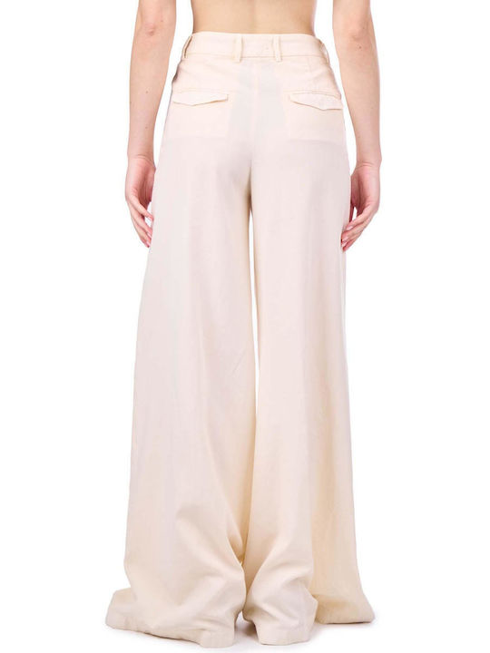 Pinko Damen Hochtailliert Stoff Palazzo-Hose Ecru