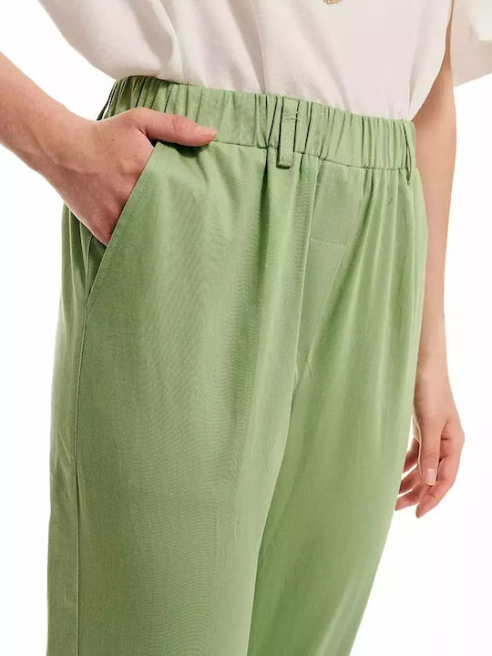 Women's Fabric Trousers with Elastic Green