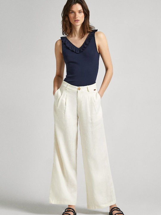 Pepe Jeans Women's Linen Trousers White