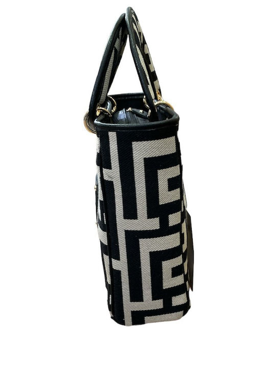 Hero Δερμάτινη Γυναικεία Τσάντα Tote Χειρός Black / Beige Labyrinth