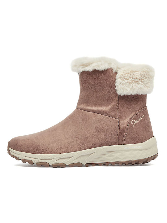 Skechers Synthetic Leather Women's Boots with Zipper & Fur Beige