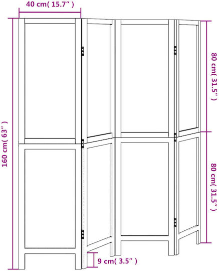 vidaXL Dekorativer Raumteiler Hölzernes mit 4 Paneelen 140x160cm