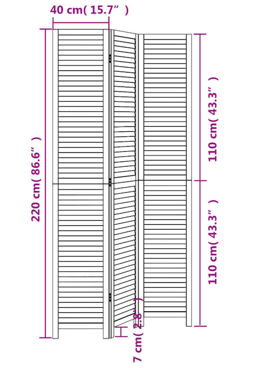 vidaXL Διακοσμητικό Παραβάν Ξύλινο με 3 Φύλλα 105x220cm