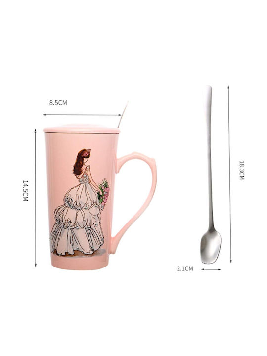 La Belle Maison Tasse aus Porzellan mit Deckel Rosa 330ml 1Stück