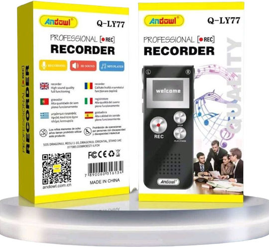 Andowl Monophonic Digital Portable Recorder Battery with Recording Duration 8 Hours