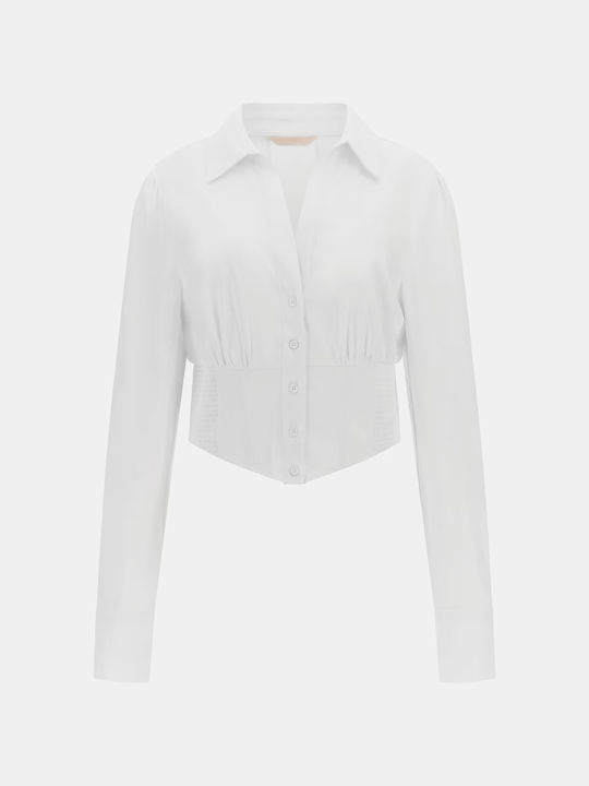 Damen Korsett Langärmelig Weiß Bluse